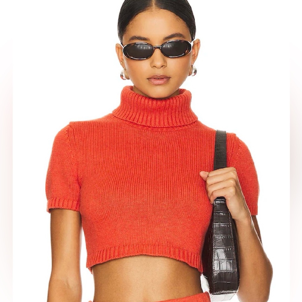 Lovers + Friends Vibrant Red Cropped Turtleneck Sweater